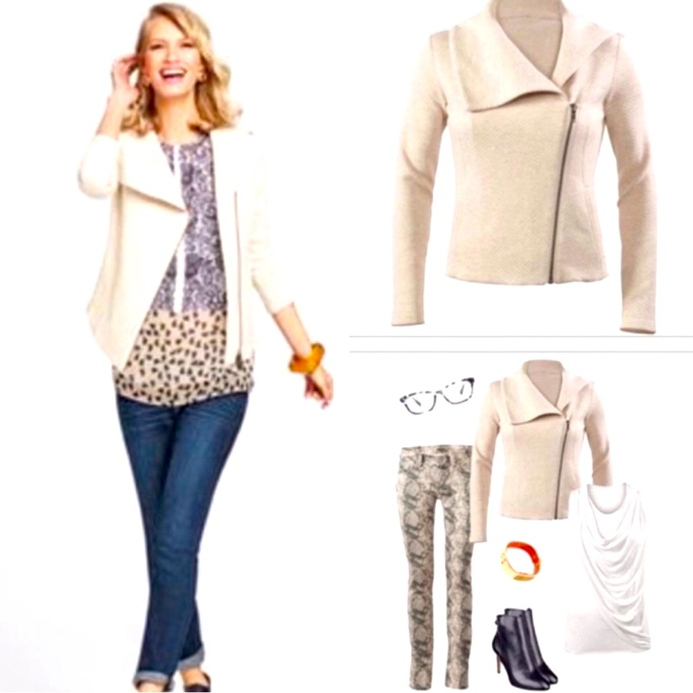CAbi Beige Asymmetrical Bomber Jacket